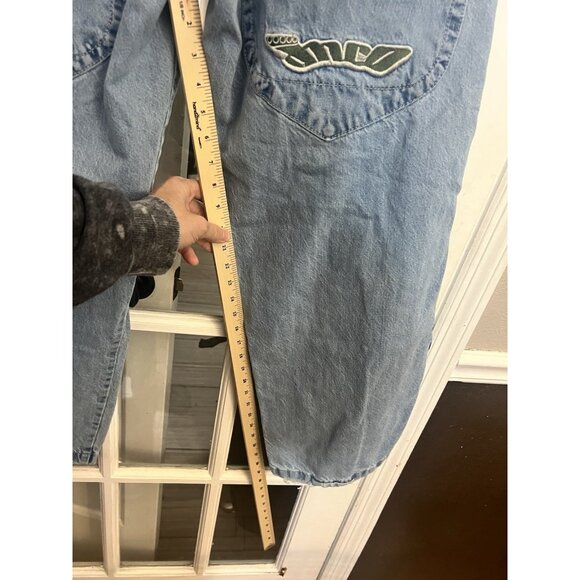 JNCO Mens Light Wash Blue Vintage Low Downs Denim Jeans Distressed Embroidered - Picture 4 of 14